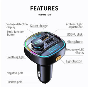 Bluetooth 5.0 FM Transmitter Handsfree Car Radio Modulator MP3 Player With 22.5W USB - Paloma Car Air Fresheners